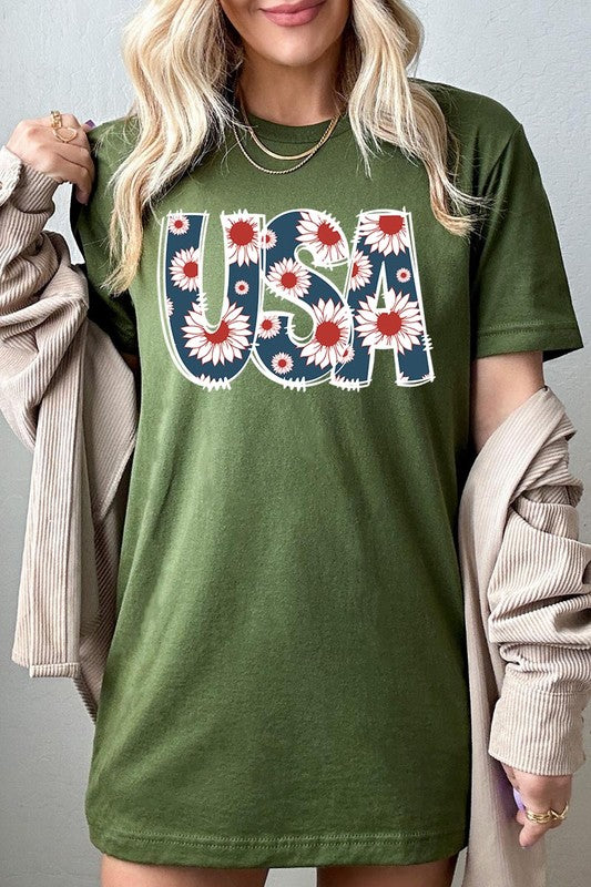 Floral USA  Graphic T Shirts