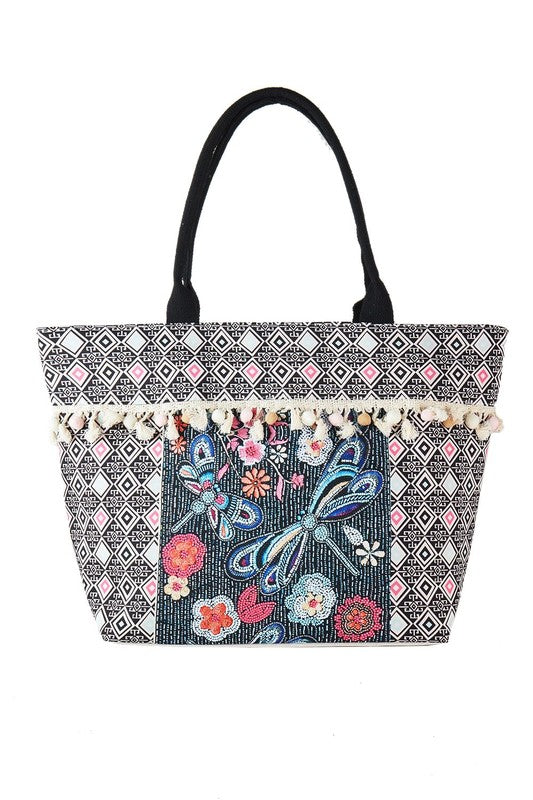 Dragonfly and Tassel Tote Bag