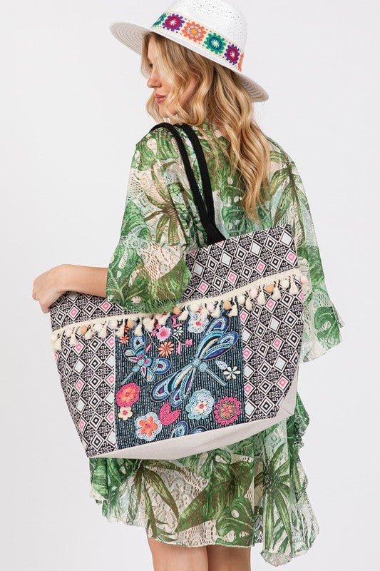 Dragonfly and Tassel Tote Bag