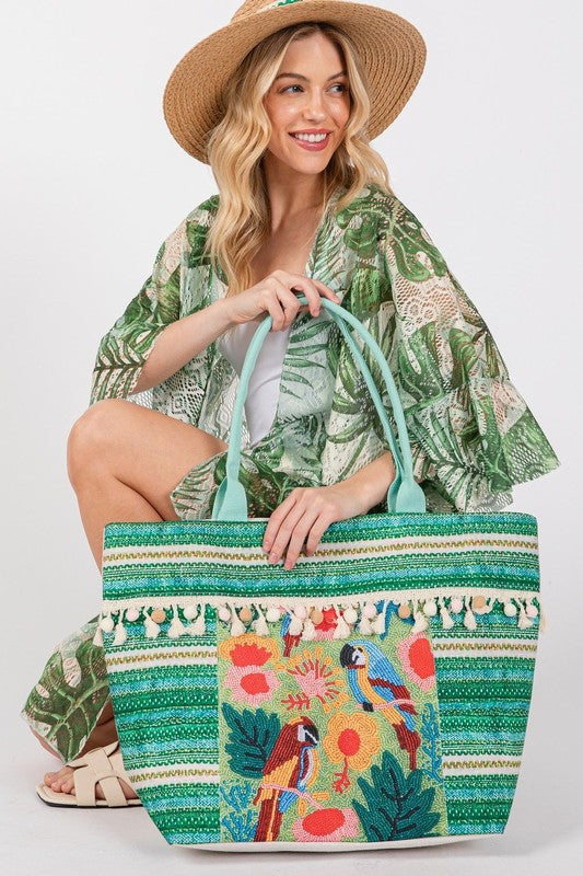 Bird and Tassel Tote Bag