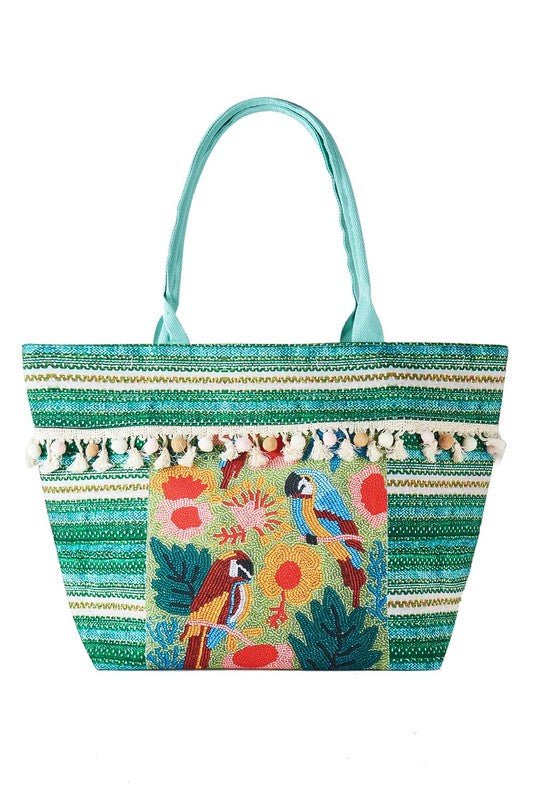 Bird and Tassel Tote Bag