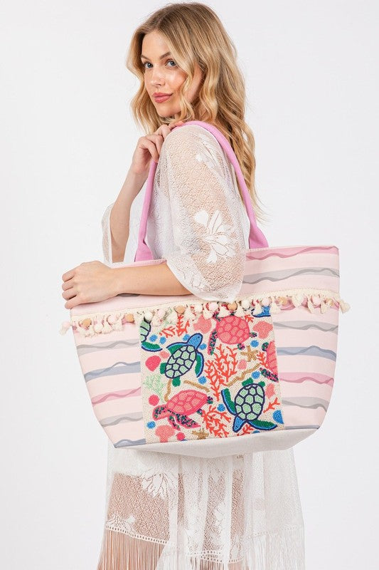 Turtle and Tassel Tote Bag