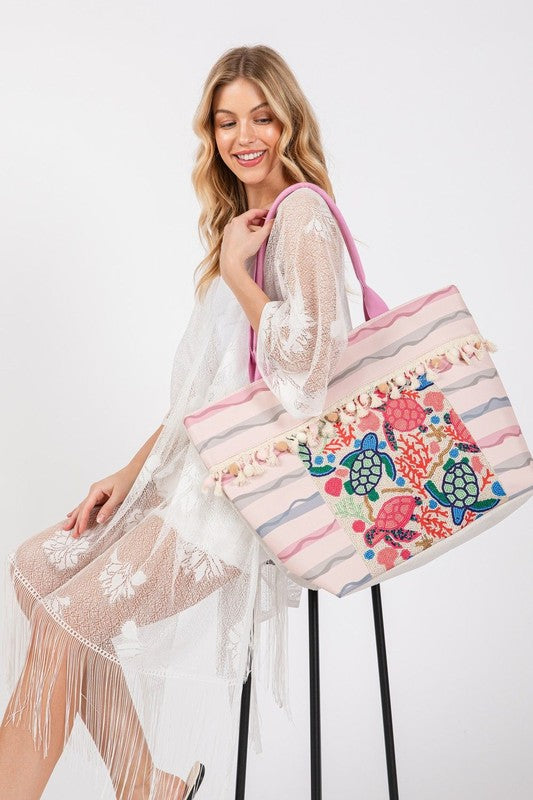 Turtle and Tassel Tote Bag