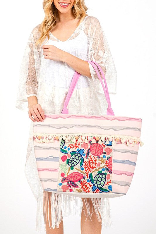 Sea Life Embroidered Oversize Tote Bag