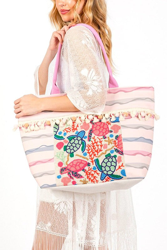 Sea Life Embroidered Oversize Tote Bag