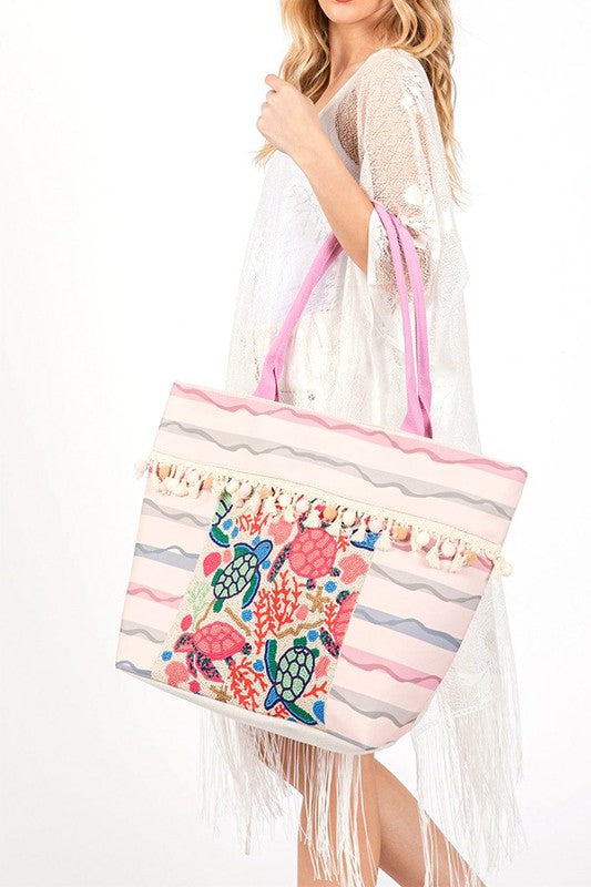 Sea Life Embroidered Oversize Tote Bag