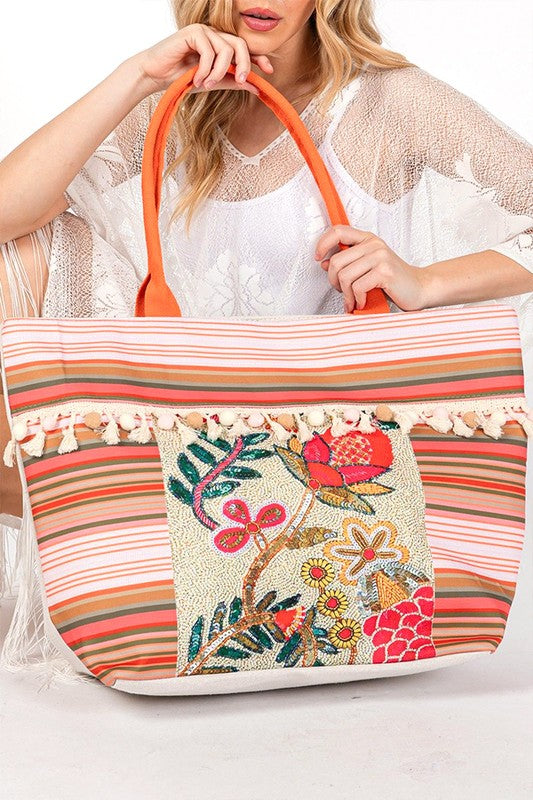 Boho Flower Embroidered Oversize Tote Bag