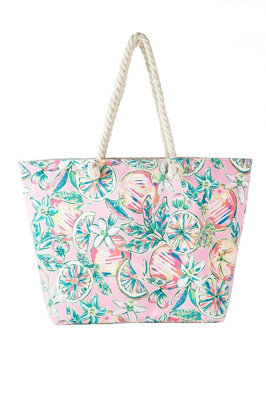 Fruit and Flower Print Tote Bag