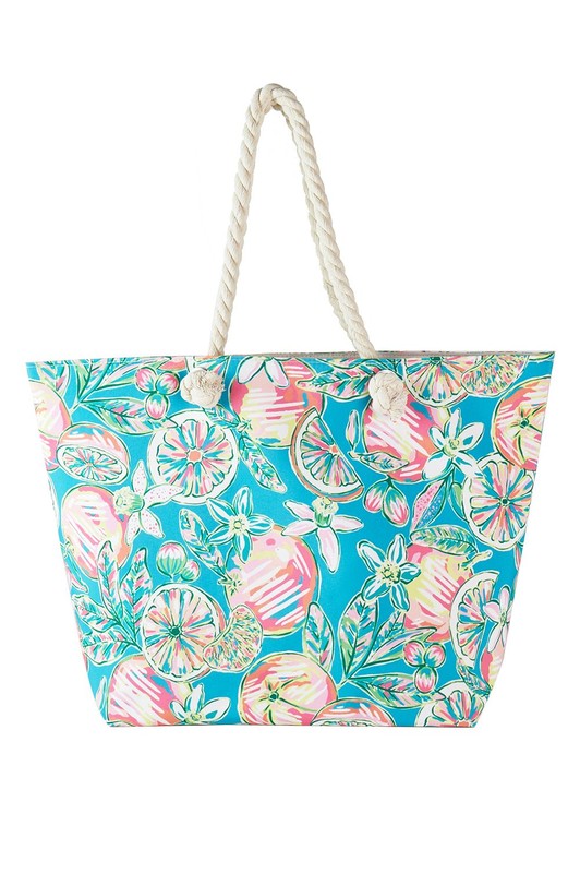 Fruit and Flower Print Tote Bag