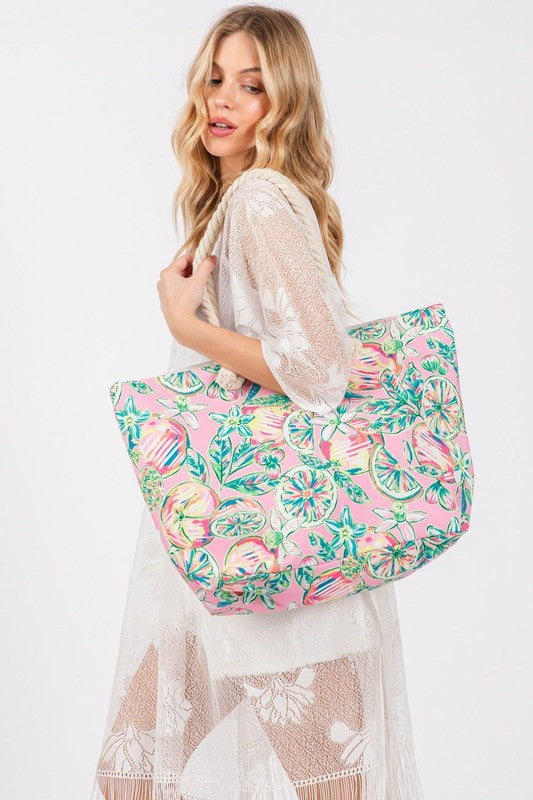 Fruit and Flower Print Tote Bag