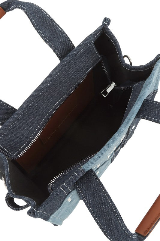 The Medium Denim Crossbody Tote Bag