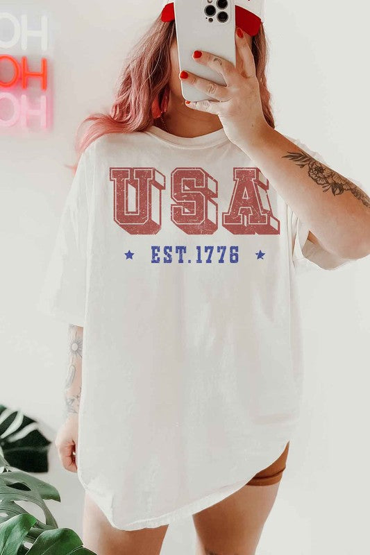 USA EST 1776 OVERSIZED GRAPHIC TEE