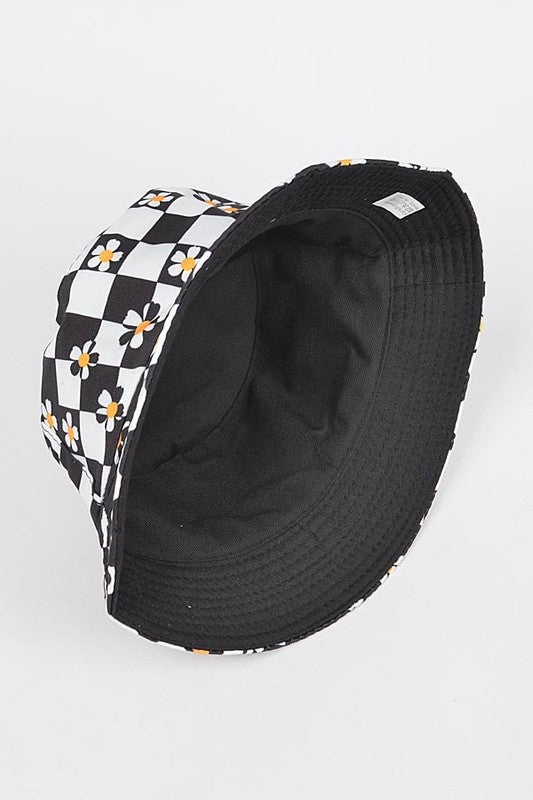 Checker Board Daisy Print Bucket Hat