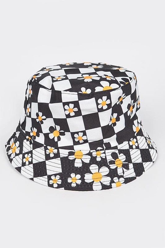 Checker Board Daisy Print Bucket Hat