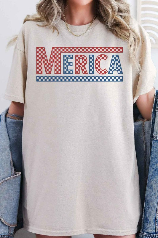 CHECKERED MERICA USA GRAPHIC TEE