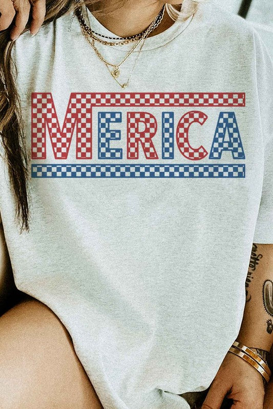 CHECKERED MERICA USA GRAPHIC TEE