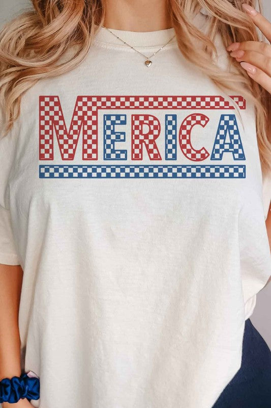 CHECKERED MERICA USA GRAPHIC TEE