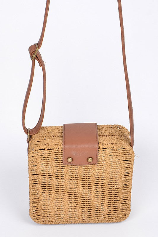 Straw Weaved Box Swing Bag