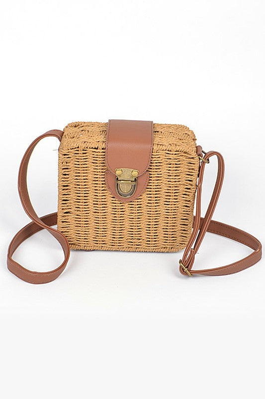 Straw Weaved Box Swing Bag