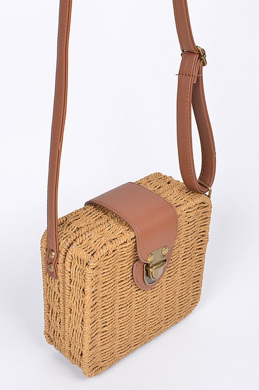 Straw Weaved Box Swing Bag