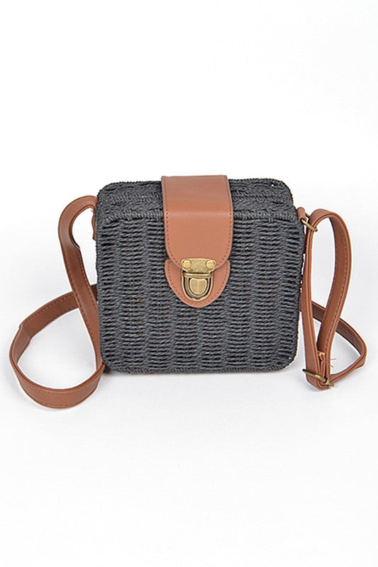 Straw Weaved Box Swing Bag