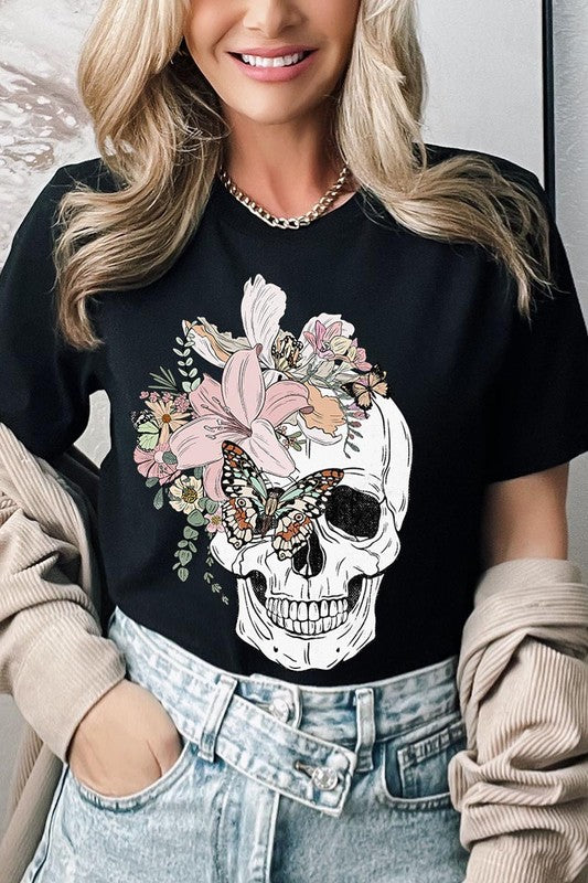 Floral Skull Graphic Tee