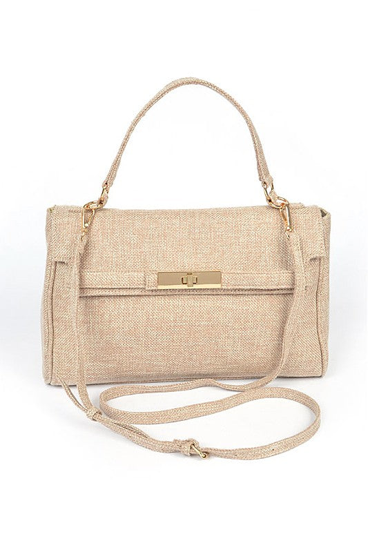 Large Top Handle Linen Convertible Bag