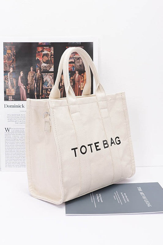 Cotton Canvas Convertible Small Tote Bag