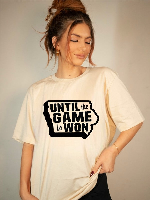 Iowa Until The Game is Won VNeck Graphic Style Tee