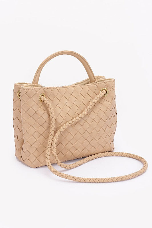 Weaved Faux Leather Convertible Shoulder Bag