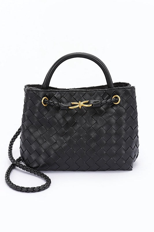 Weaved Faux Leather Convertible Shoulder Bag