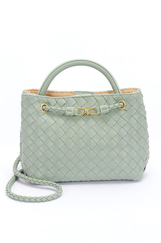 Weaved Faux Leather Convertible Shoulder Bag