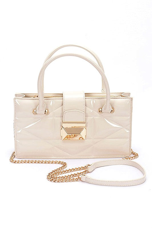 Faux Patent Leather Top Handle Swing Bag