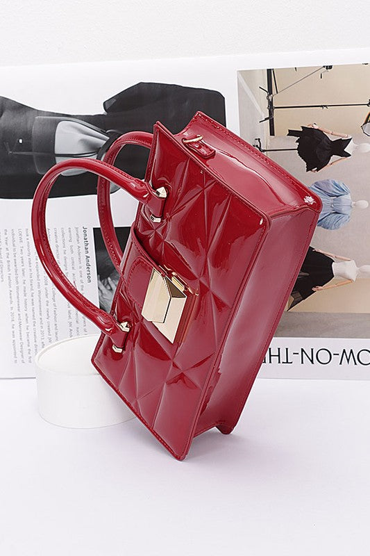 Faux Patent Leather Top Handle Swing Bag