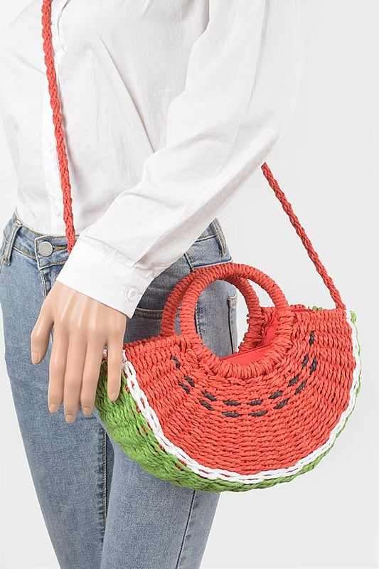 Watermelon Basket Straw Top Handle Clutch