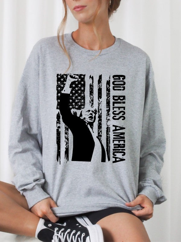 God Bless America Trump Graphic Sweatshirt Plus Size