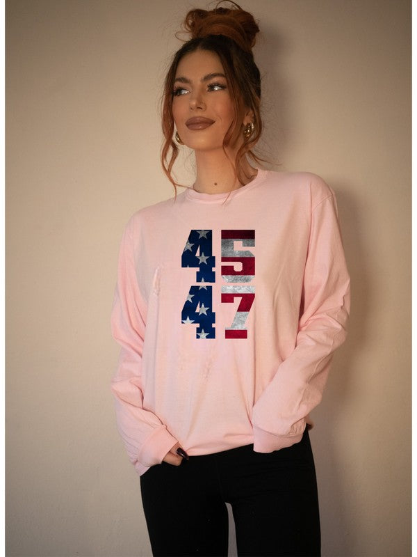 45 47 Trump America Long Sleeve Tee Plus Size T-Shirt