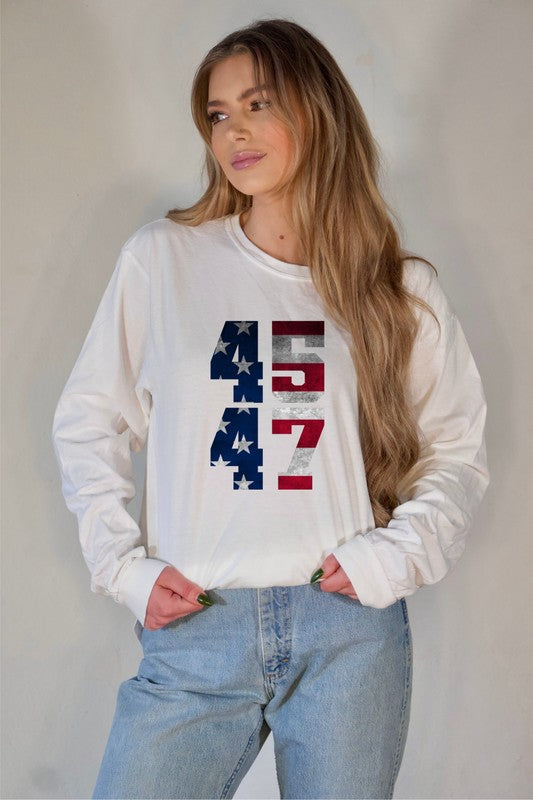 45 47 Trump America Long Sleeve Tee Plus Size T-Shirt