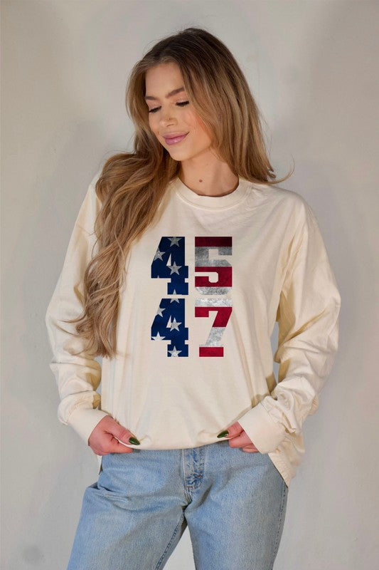 45 47 Trump America Long Sleeve Tee Plus Size T-Shirt