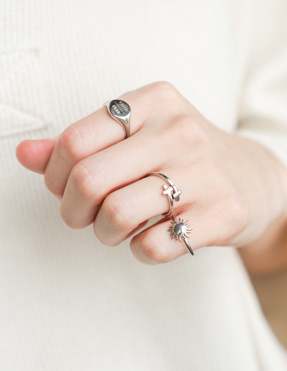 Silver Faith Over Fear Ring