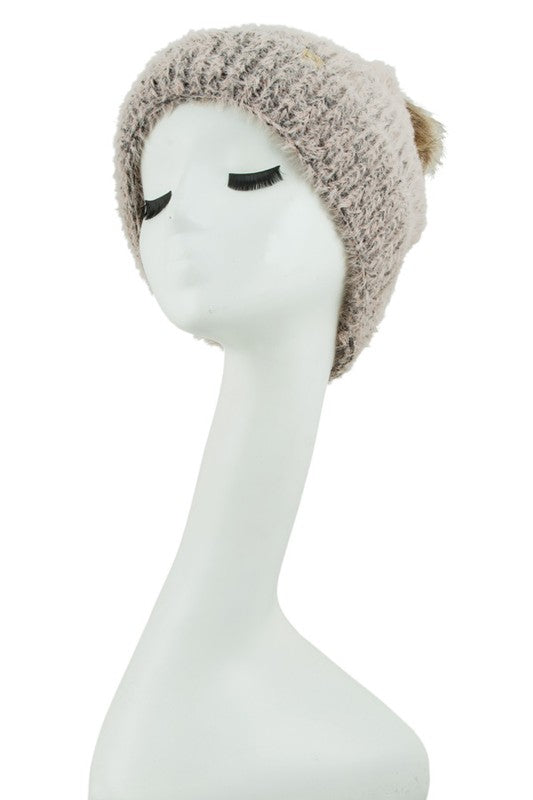 Sable Touch Beanie with Fur Pom