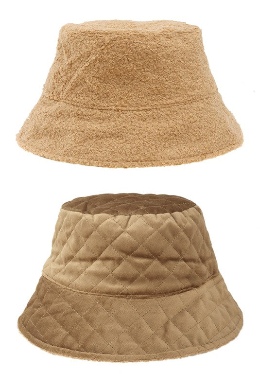 Quilted Velvet and Fur Reversible Bucket Hat