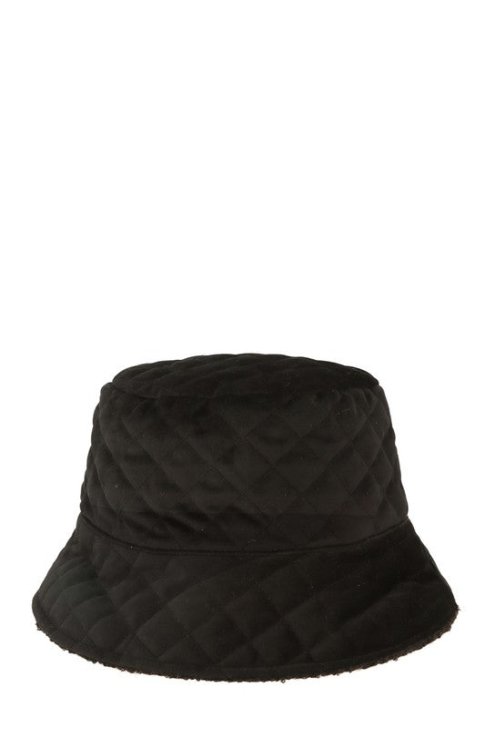 Quilted Velvet and Fur Reversible Bucket Hat