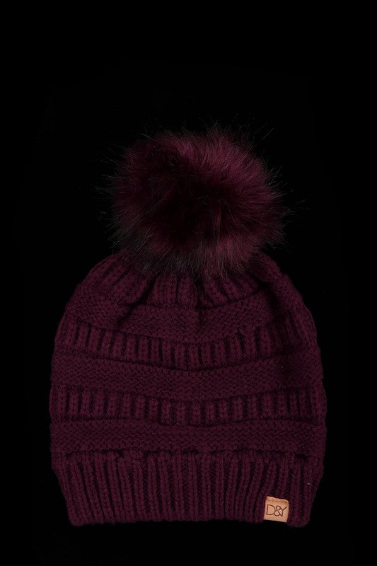 Halo Ripped Beanie with Super Faux Fur Pom