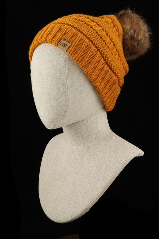 Halo Ripped Beanie with Super Faux Fur Pom