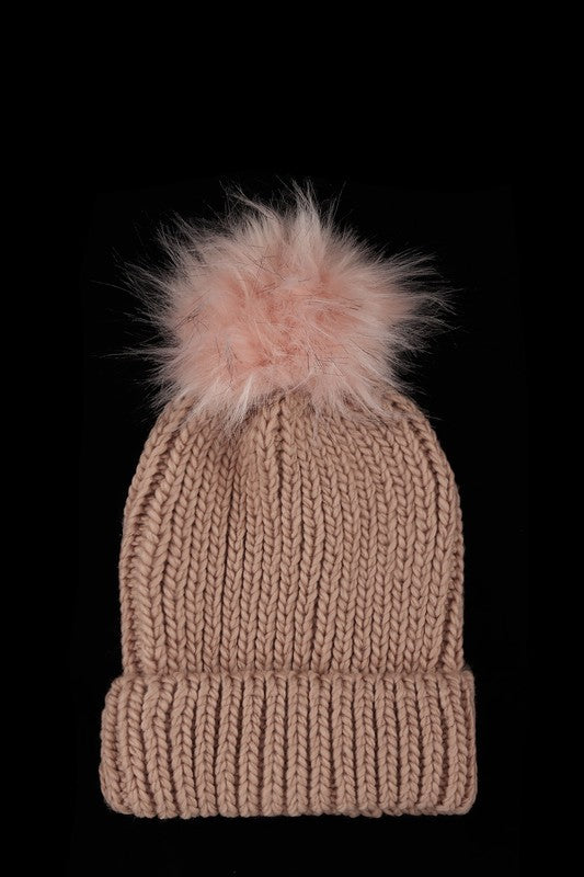 Basic Knit Cuffed Pom Beanie