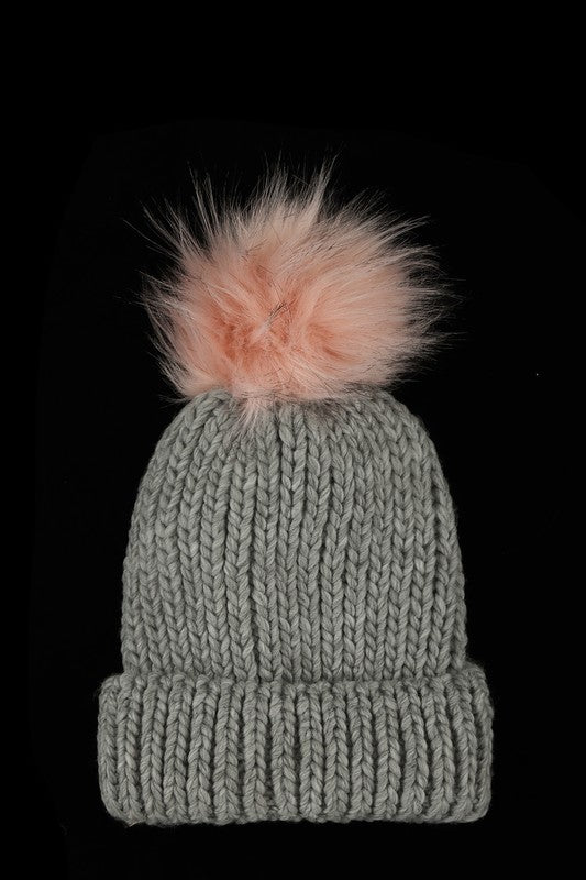 Basic Knit Cuffed Pom Beanie