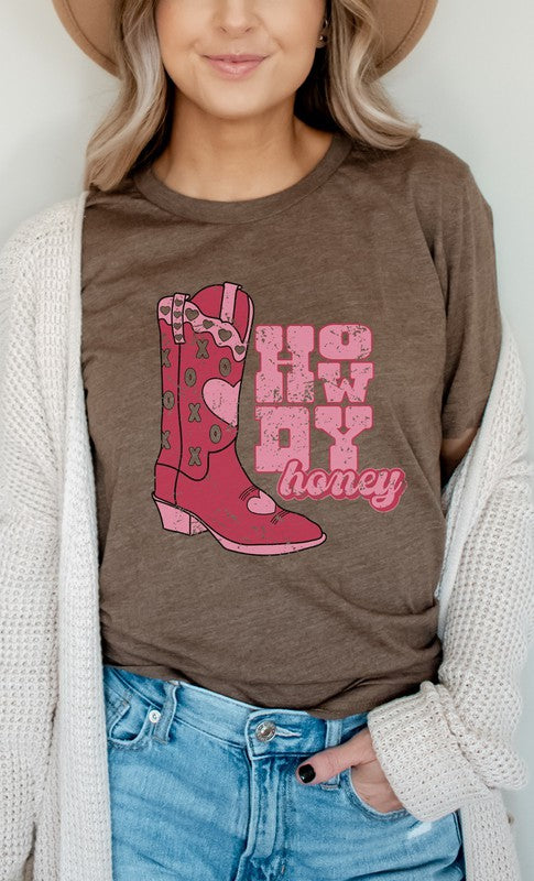 Howdy Honey XOXO Boots Valentines Graphic Tee T-Shirt