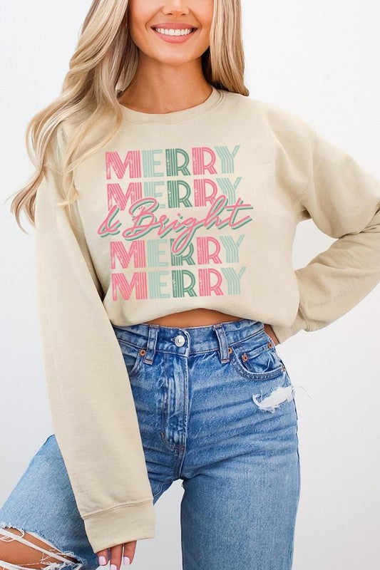 Retro Merry & Bright Graphic Fleece Sweatshirts