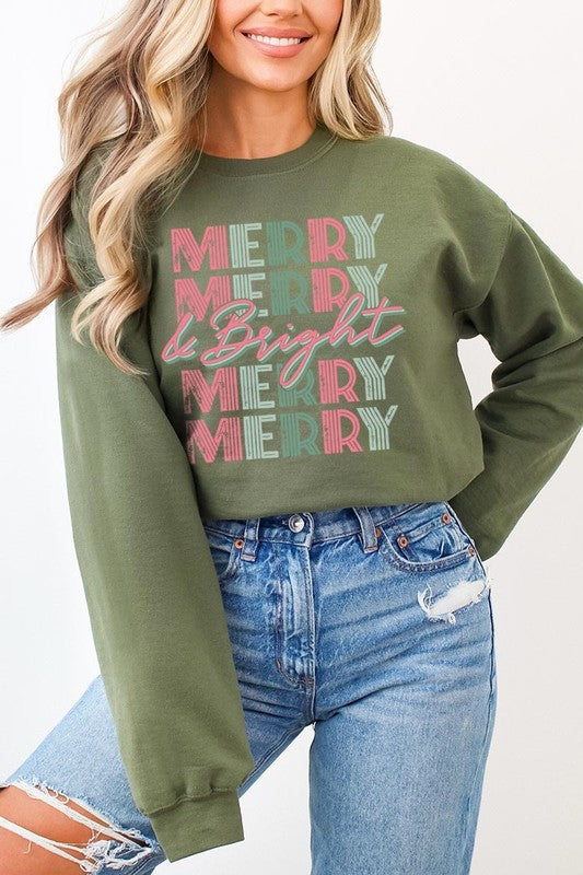 Retro Merry & Bright Graphic Fleece Sweatshirts